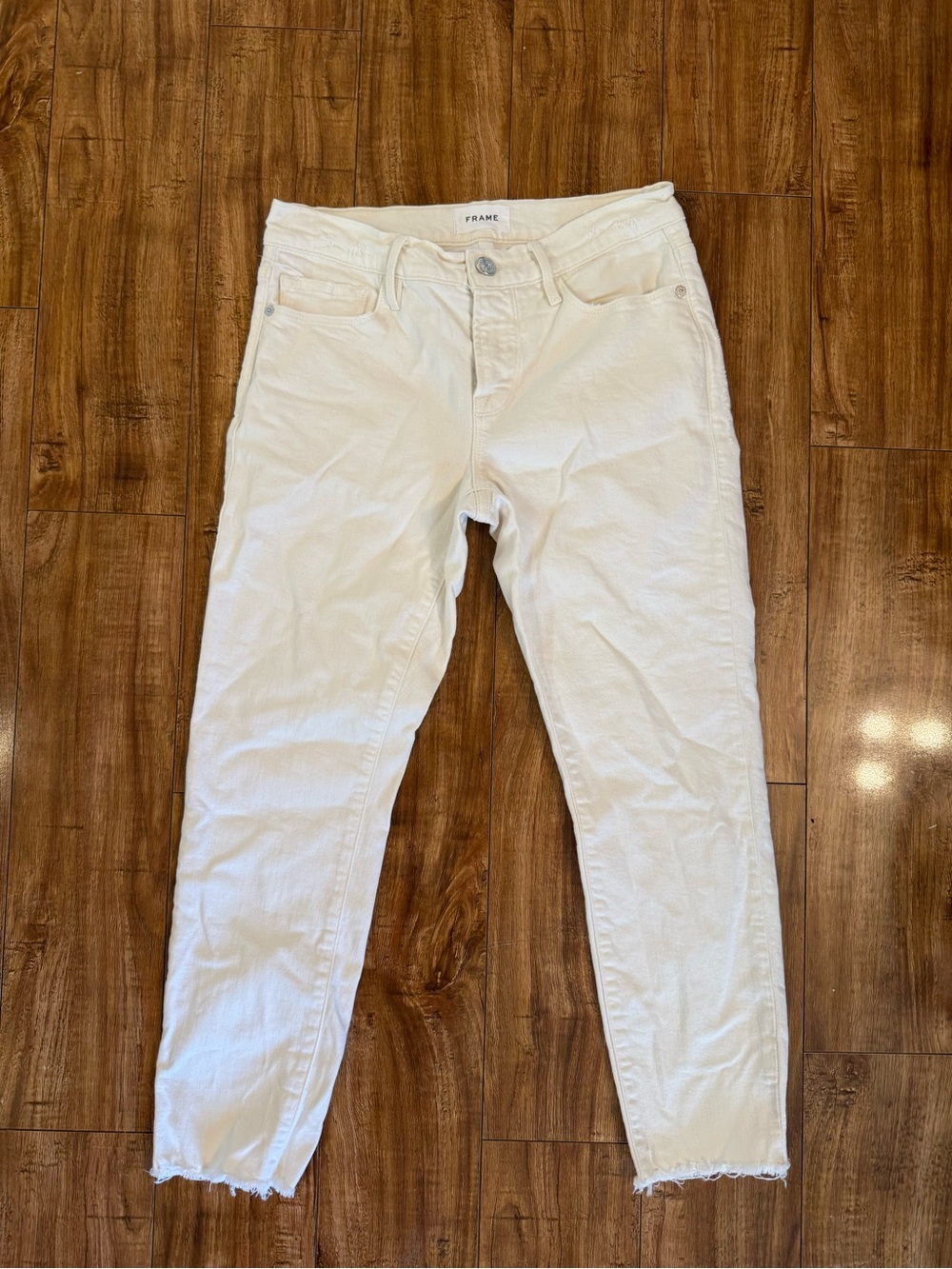 Frame Denim Cream Le Garçon Crop High-Rise Skinny Raw Hem Jeans Size 26